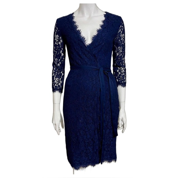 Diane Von Furstenberg Dresses & Skirts - Diane von Furstenberg Navy Lace Wrap Dress – Size 6